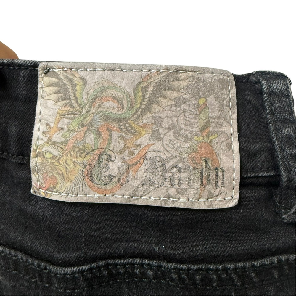 Ed Hardy Womens Black Wide Leg Jeans Skull Rose Embroidery Y2K 29 Waist - Picture 9 of 13